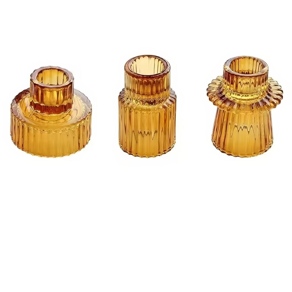 Ribbed Glass Mini Desk Candle Holders Set