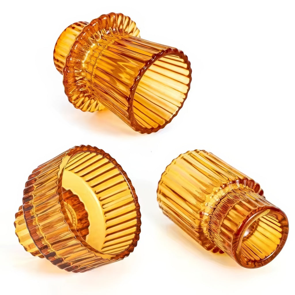 Ribbed Glass Mini Desk Candle Holders Set