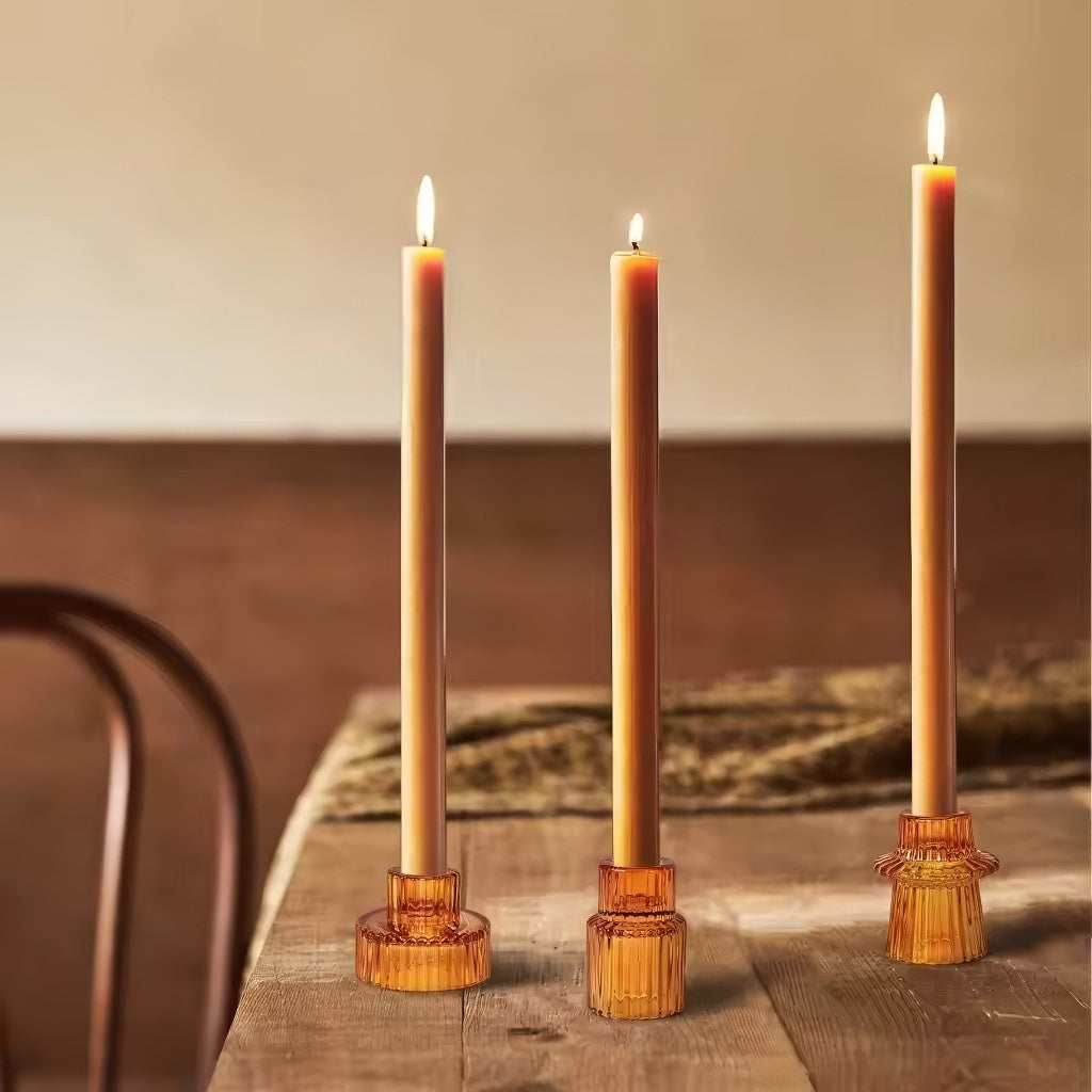 Ribbed Glass Mini Desk Candle Holders Set