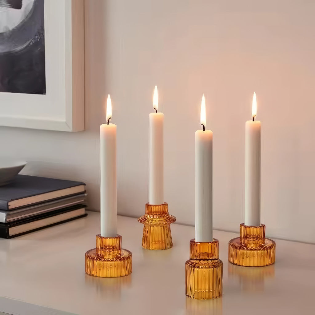 Ribbed Glass Mini Desk Candle Holders Set