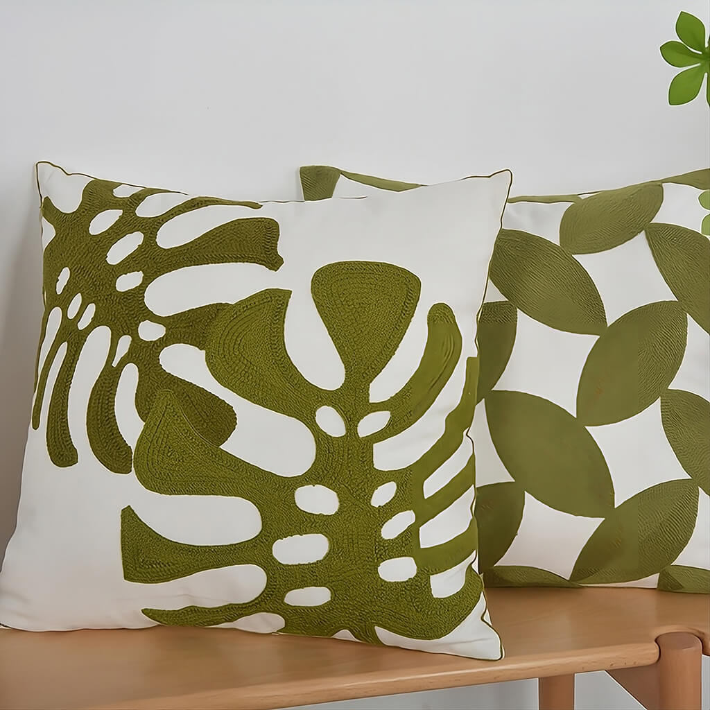 Sage Green Embroidery Throw Pillow Cover