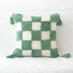 Sage Green Checkered Tufted Cushion Cover