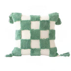 Sage Green Checkered Tufted Cushion Cover