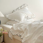 Simple White Ruffle Edge Bedding Set