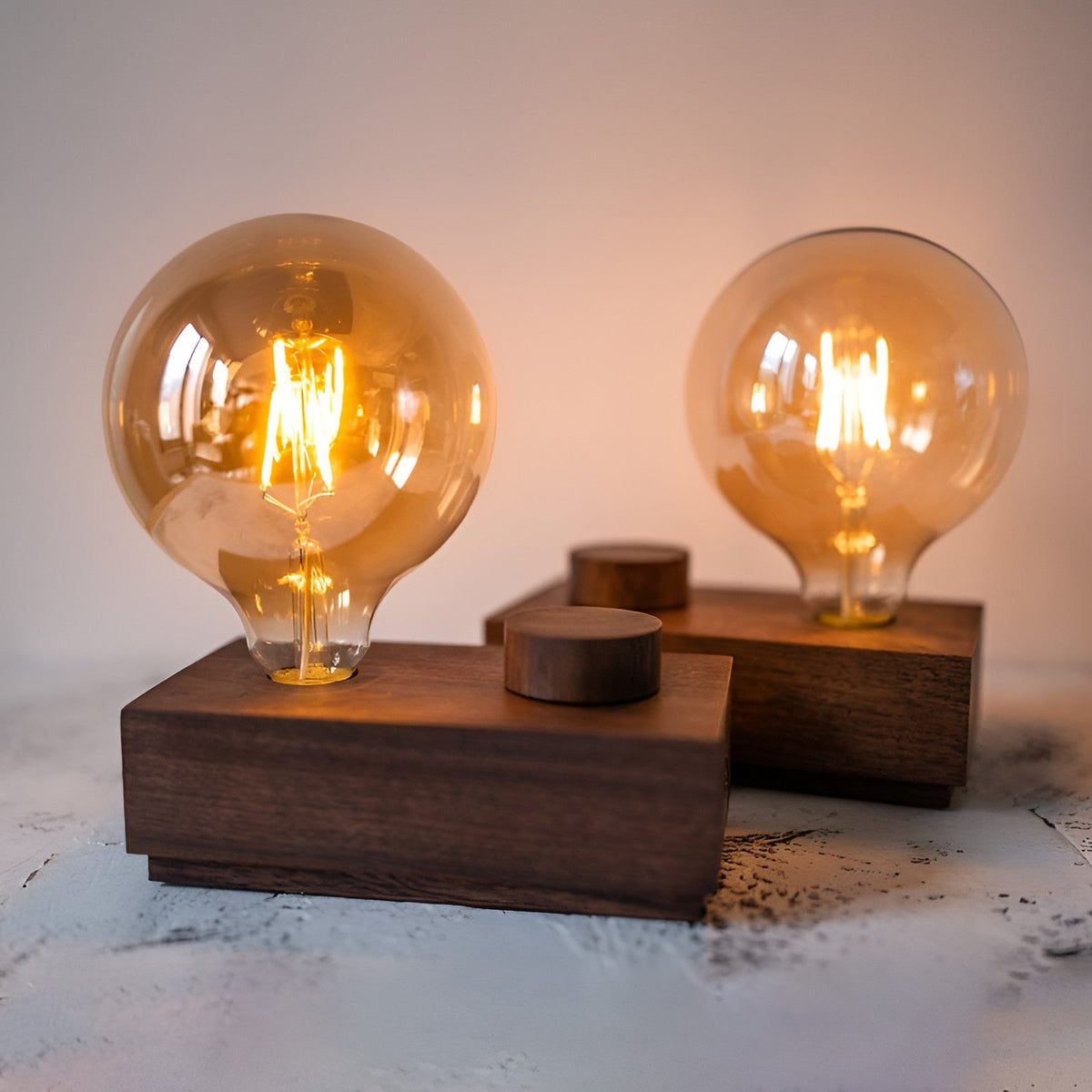 Cordless Edison Table Lamp with Wood Block Base