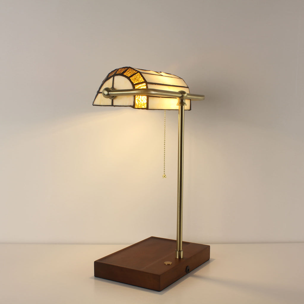 Cordless Tiffany-Style Banker Lamp with Grape Shade