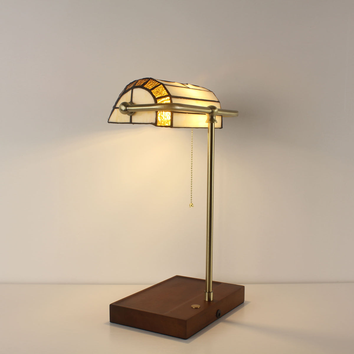 Cordless Tiffany-Style Banker Lamp with Grape Shade