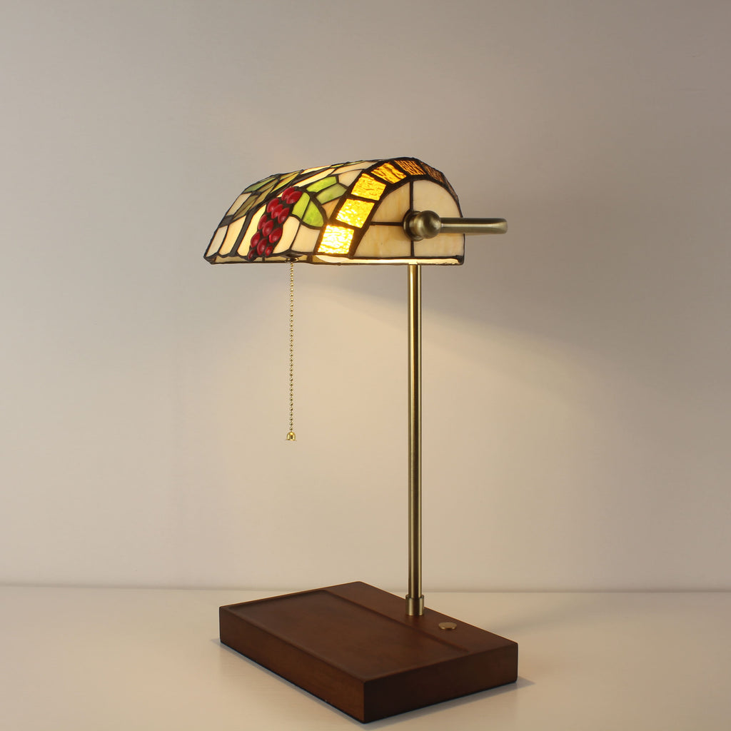 Cordless Tiffany-Style Banker Lamp with Grape Shade