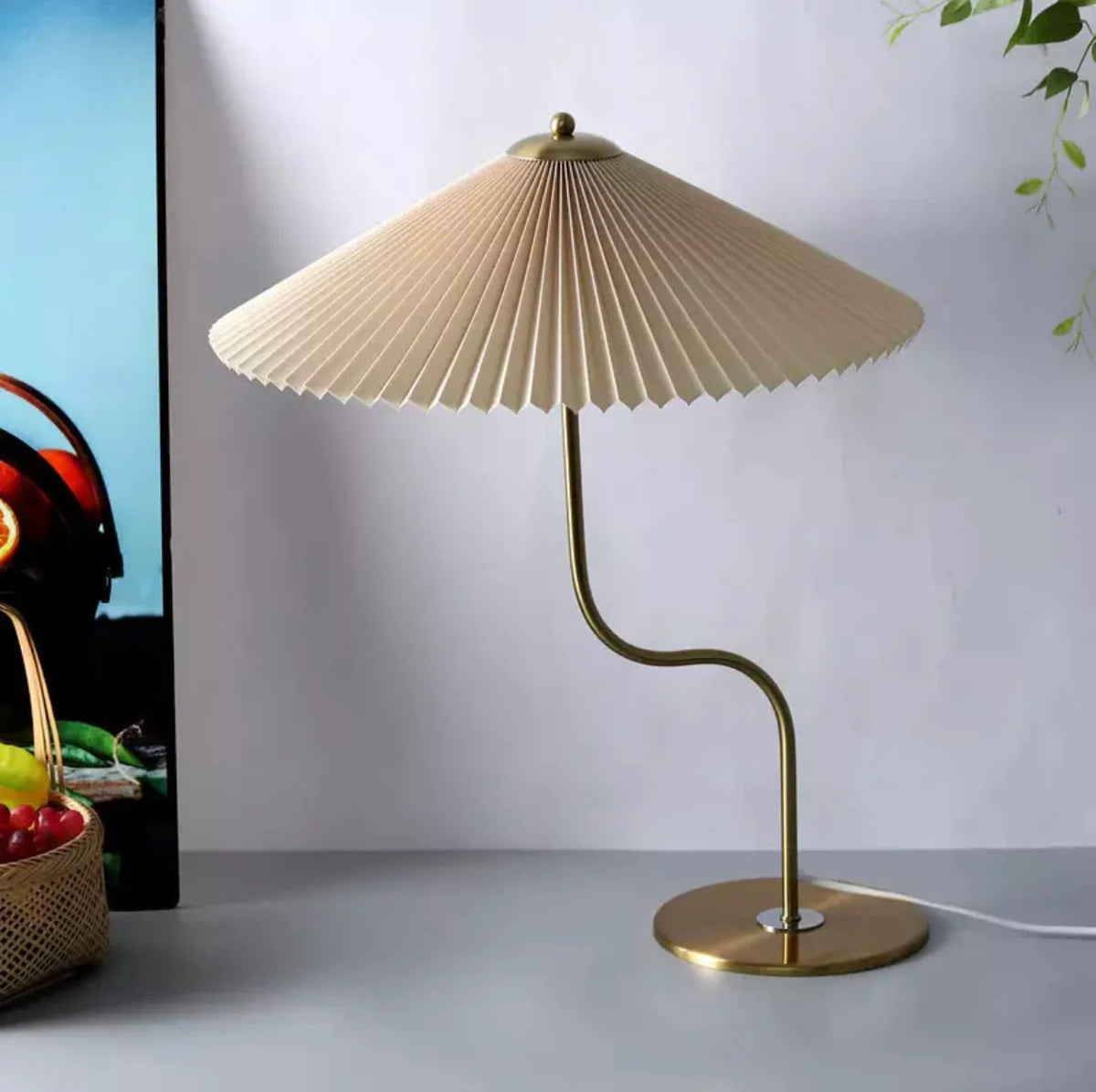 Pleated Brass Table Lamp