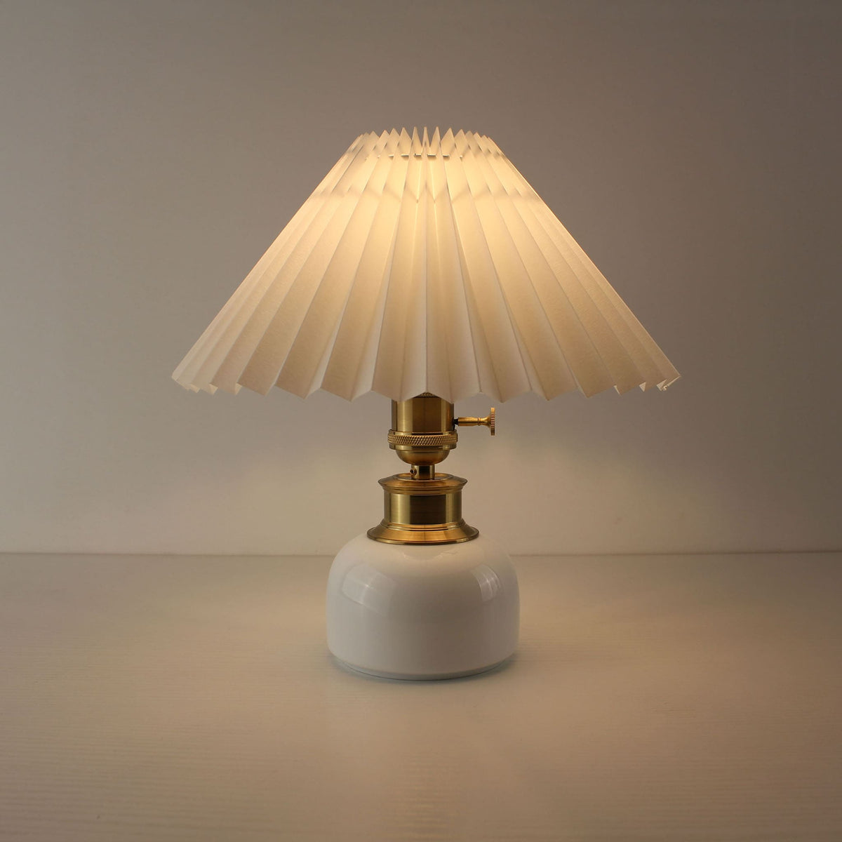 Vintage Cordless Ceramic Pot Table Lamp with Pleated Shade