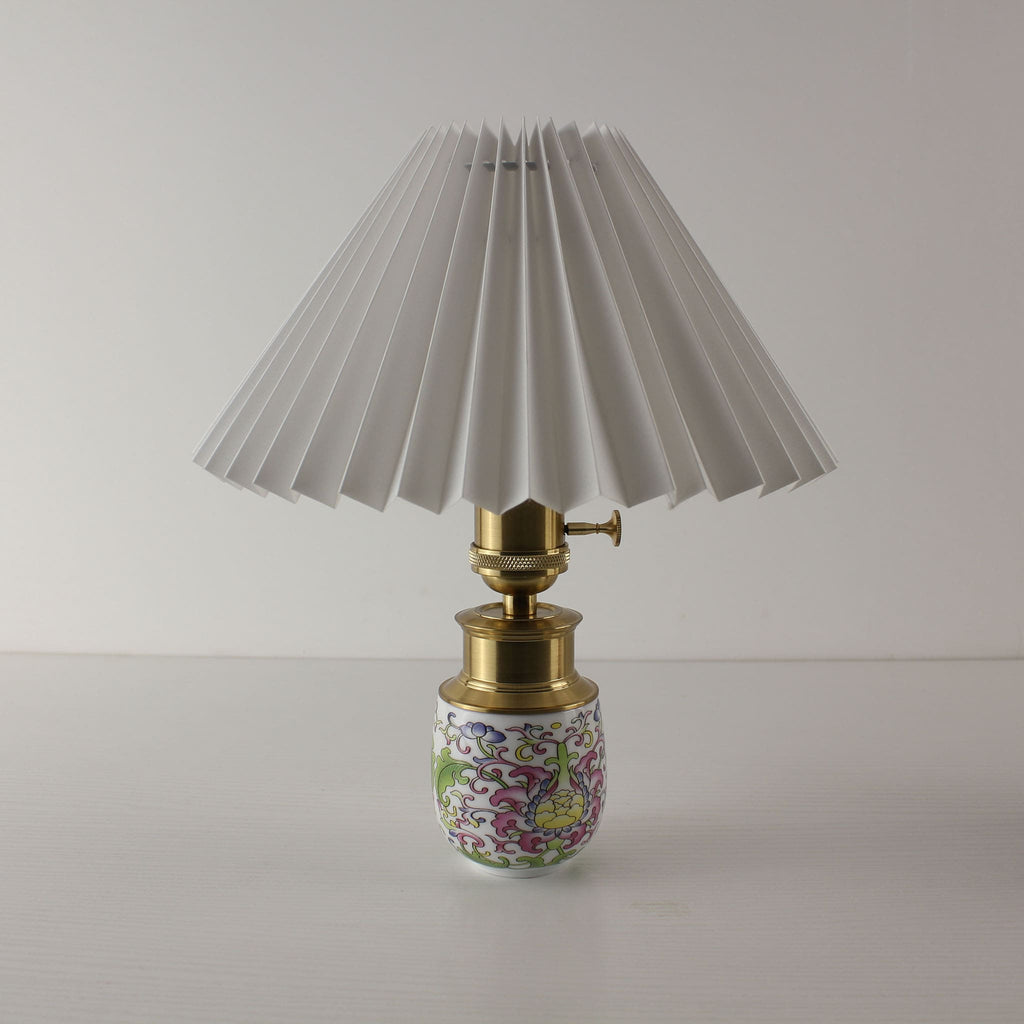 Chinoiserie Cordless Ceramic Table Lamp with Pleated Shade – Petite Accent Lamp