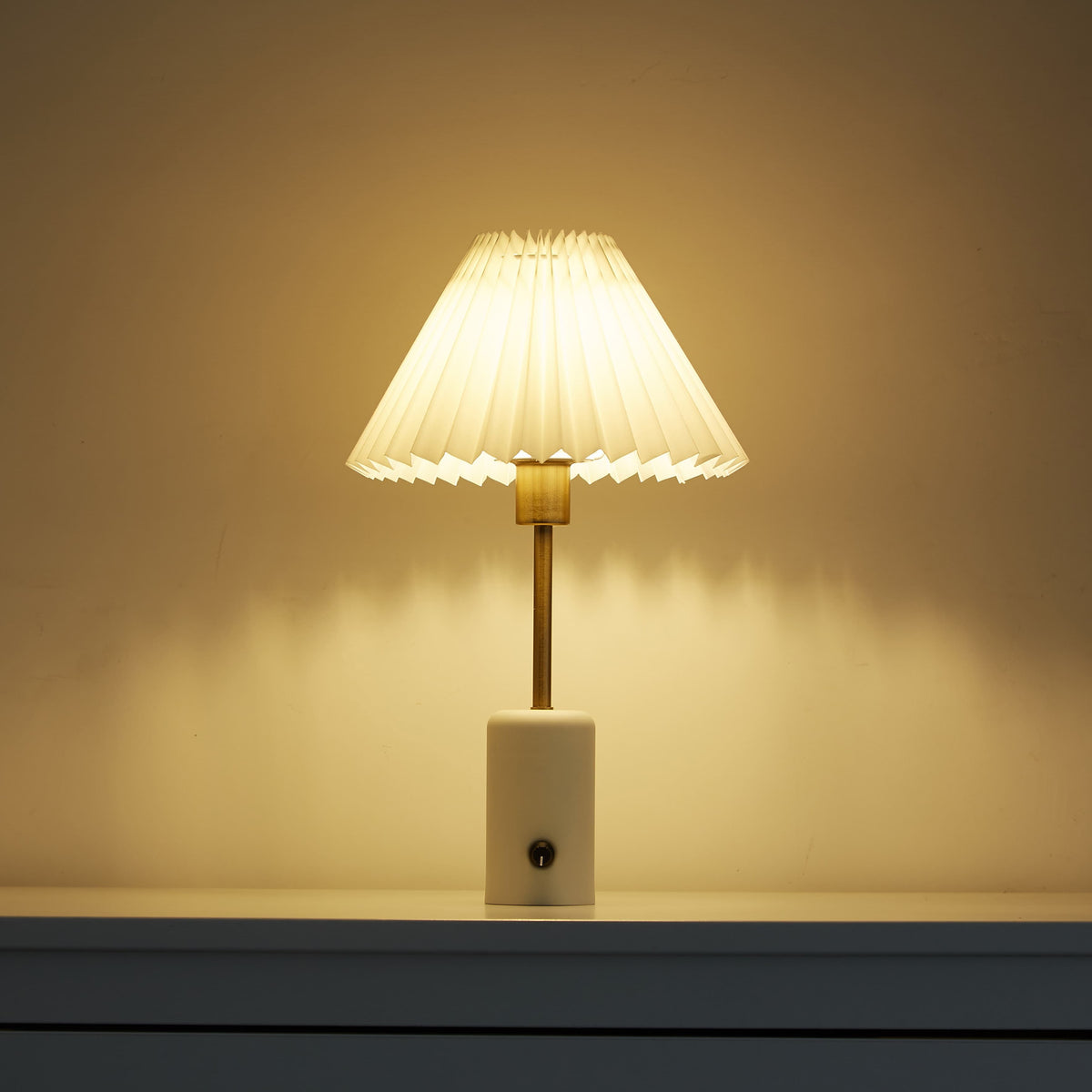 Compact Cordless Table Lamp with Pleated Shade