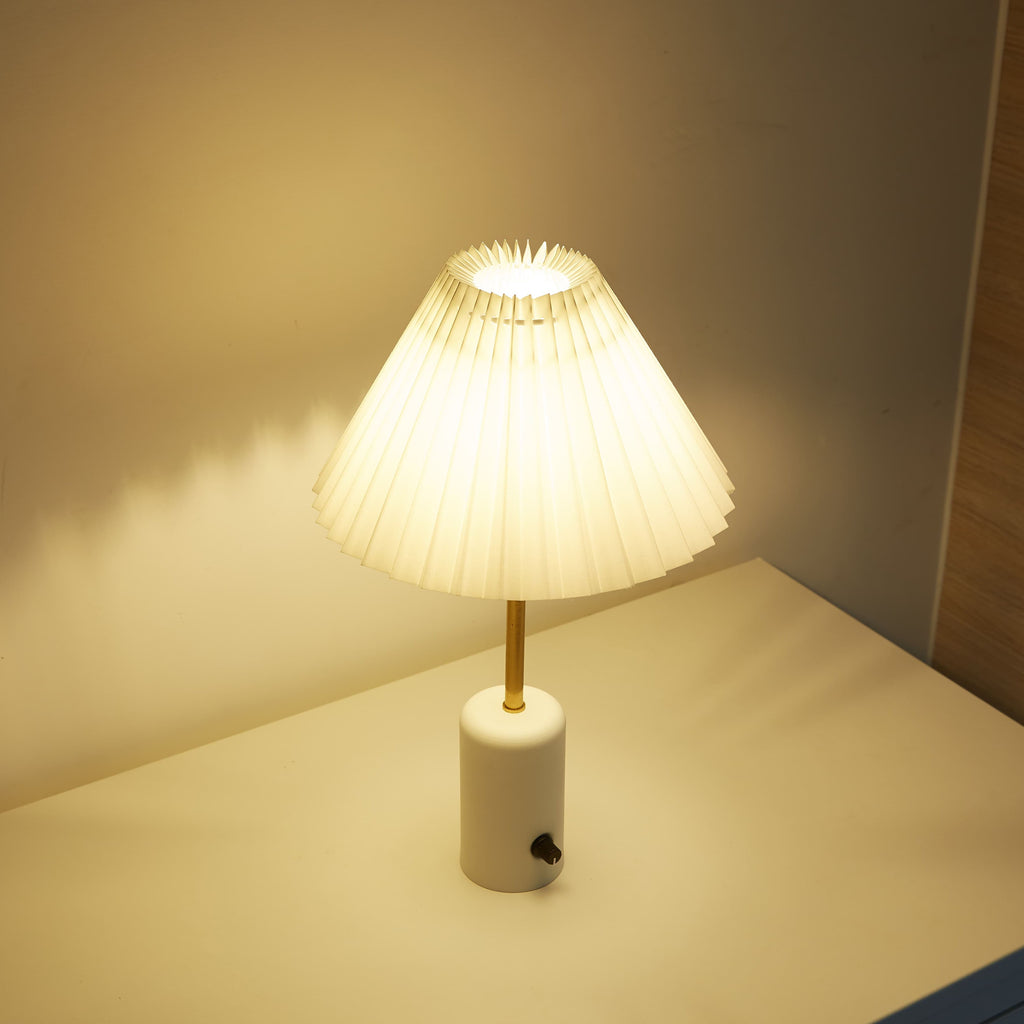 Compact Cordless Table Lamp with Pleated Shade