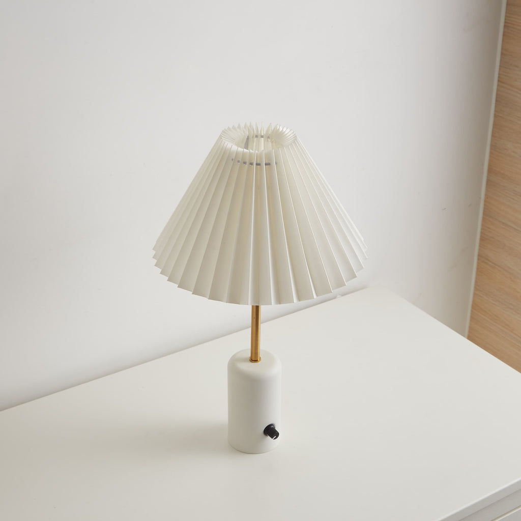 Compact Cordless Table Lamp with Pleated Shade