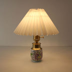 Chinoiserie Cordless Ceramic Table Lamp with Pleated Shade – Petite Accent Lamp
