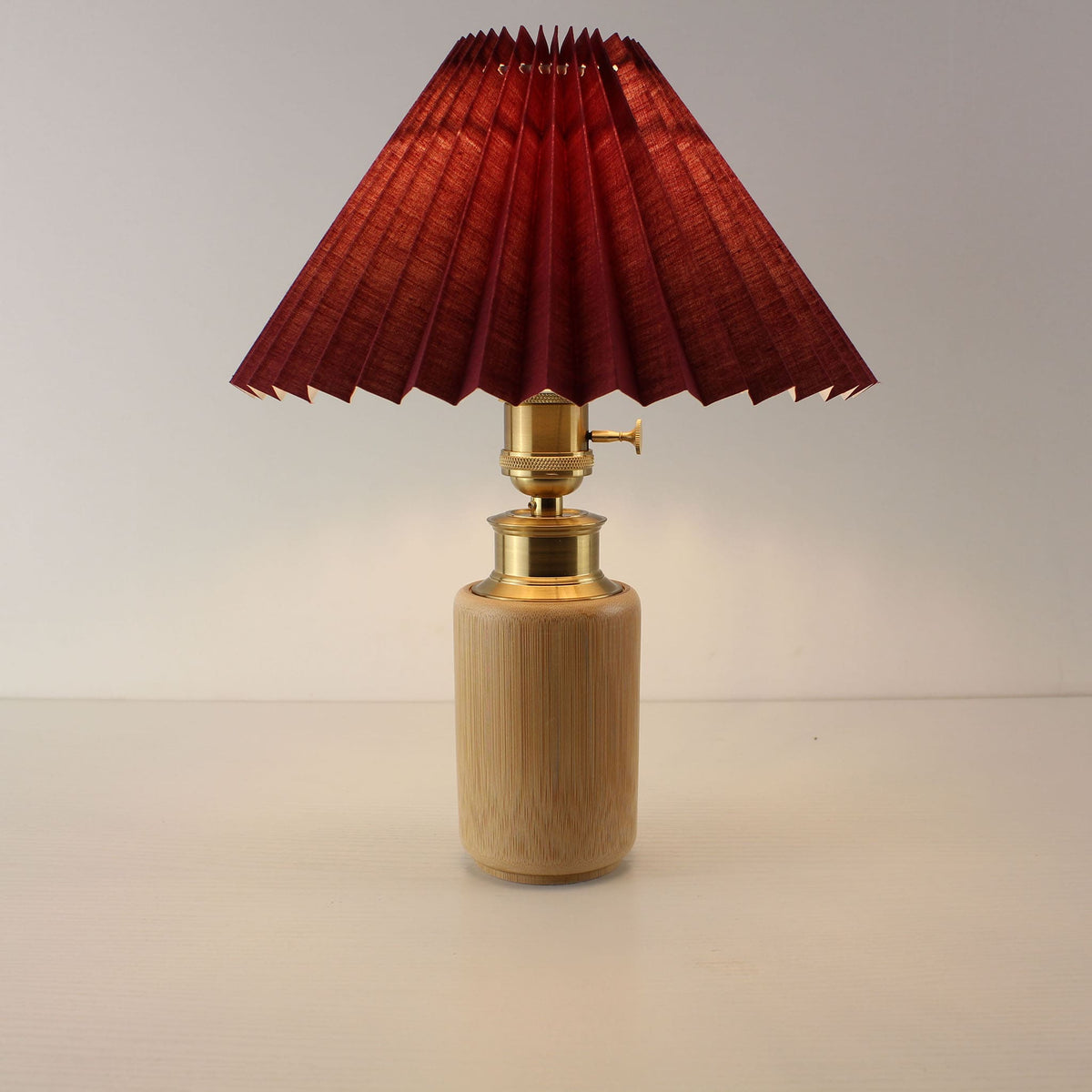Vintage Cordless Bamboo Table Lamp with Pleated Shade