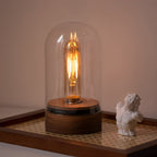 Cordless Glass Cloche Edison Table Lamp with Walnut Base for Bar & Restaurant
