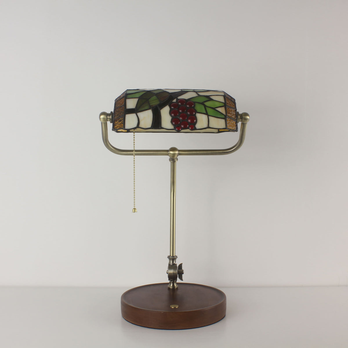 Cordless Tiffany-Style Banker Desk Lamp with Grape Stained Glass Shade