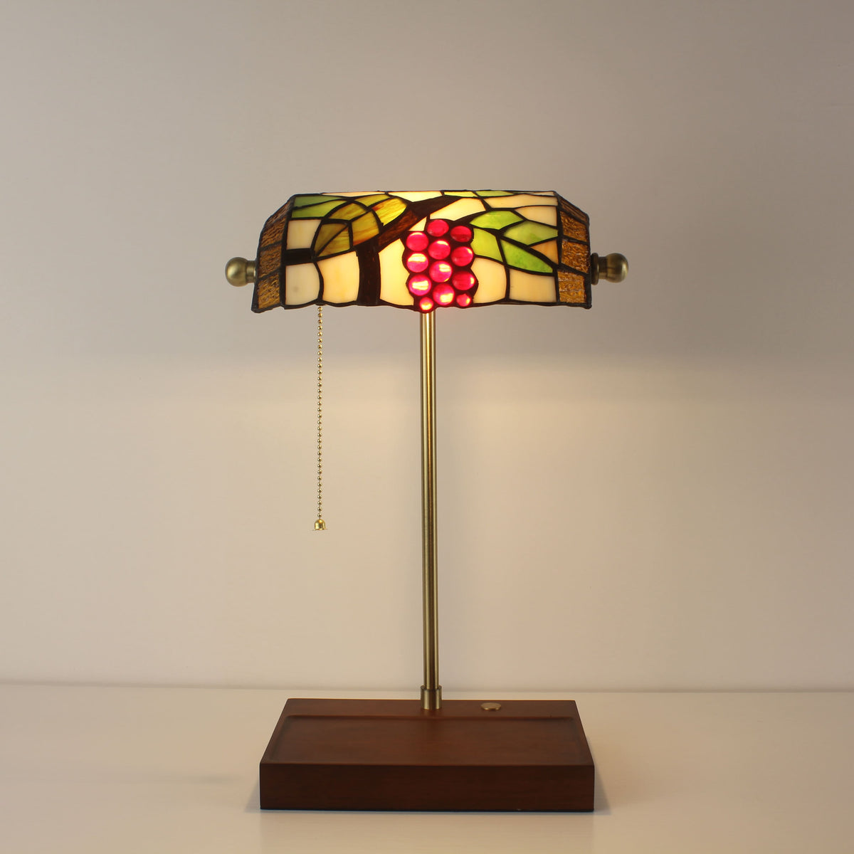Cordless Tiffany-Style Banker Lamp with Grape Shade