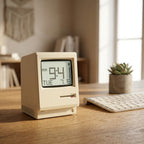 PixelGlow Retro Desk Clock — Vintage Computer Alarm with Ambient Light & 60-Day Battery
