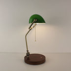Cordless Banker Desk Lamp with Adjustable Arm and Wooden Tray Base