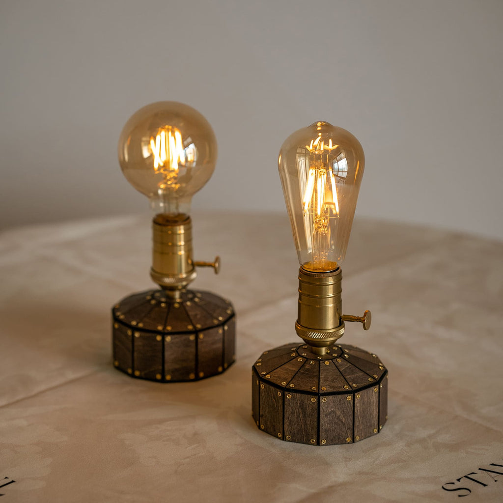 Industrial Cordless Walnut Wood Edison Table Lamp for Bar & Bistro