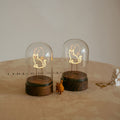 Cordless Cat Filament Glass Cloche Table Lamp with Walnut Base for Home & Gifts