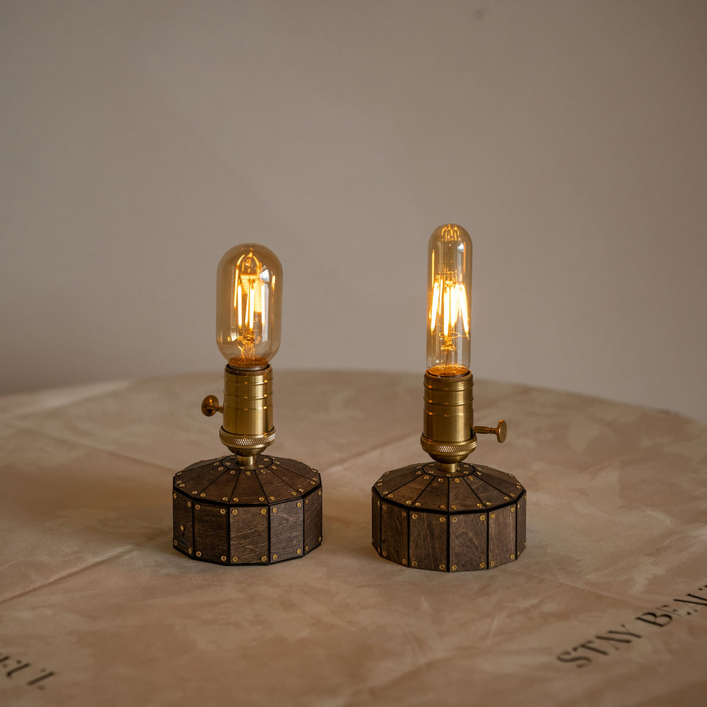 Industrial Cordless Walnut Wood Edison Table Lamp for Bar & Bistro