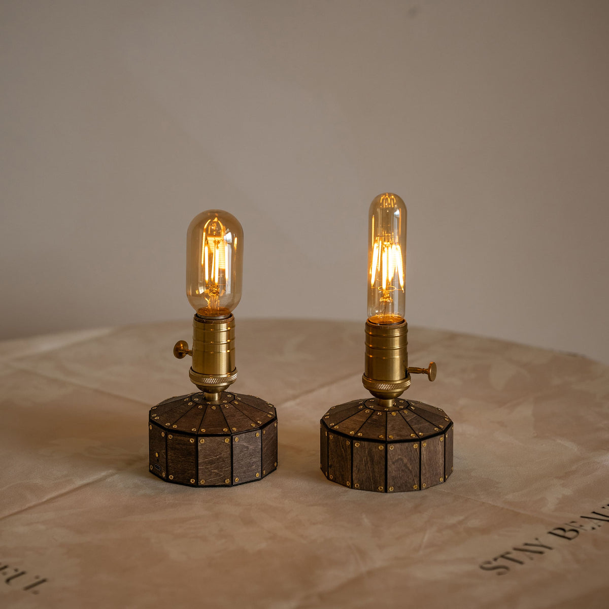 Industrial Cordless Walnut Wood Edison Table Lamp for Bar & Bistro