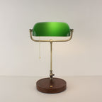 Cordless Banker Desk Lamp with Adjustable Arm and Wooden Tray Base