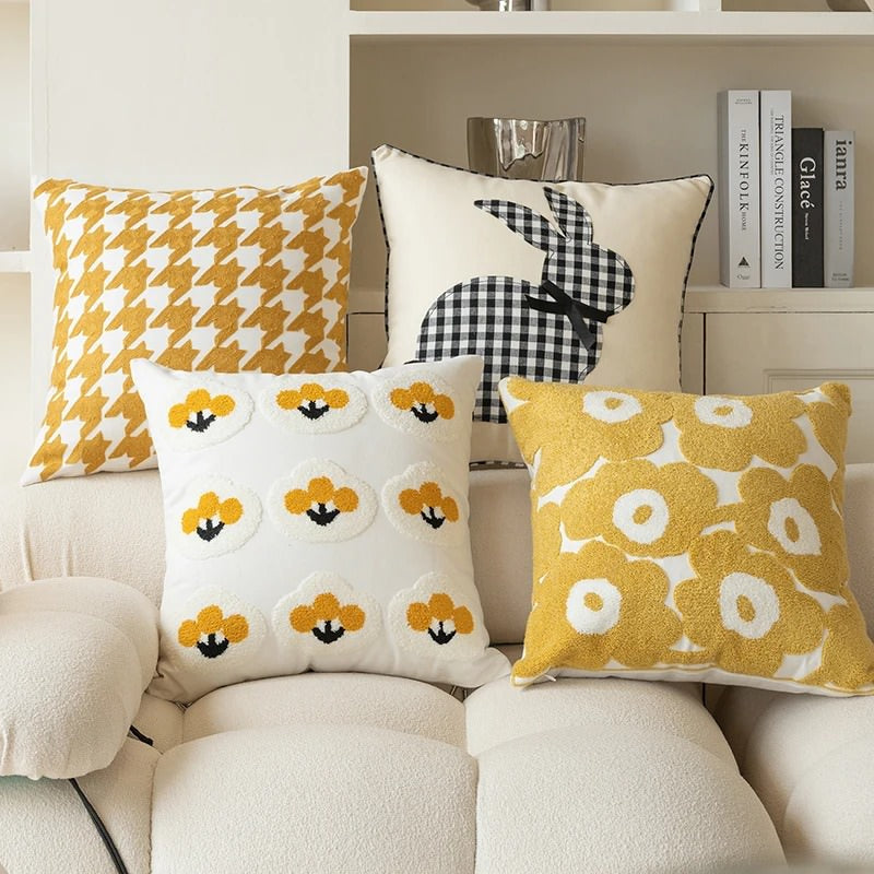 Yellow Themed Embroidered Cushion Cover
